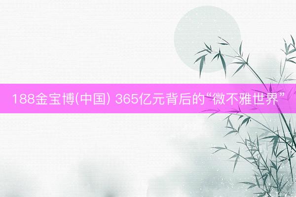 188金宝博(中国) 365亿元背后的“微不雅世界”