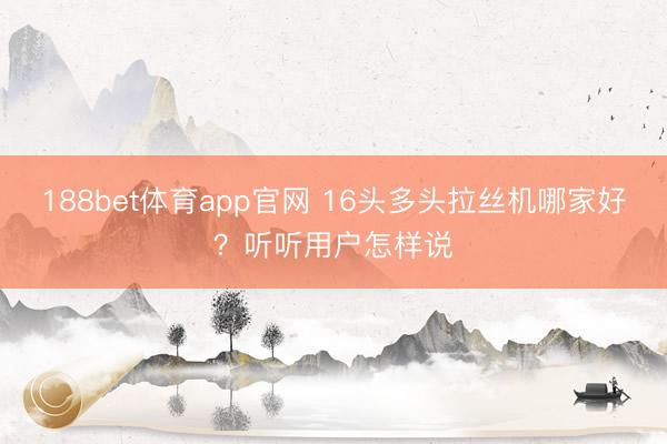 188bet体育app官网 16头多头拉丝机哪家好？听听用户怎样说