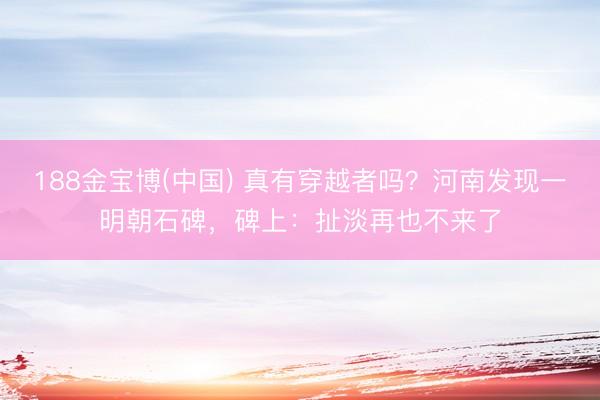 188金宝博(中国) 真有穿越者吗？河南发现一明朝石碑，碑上：扯淡再也不来了