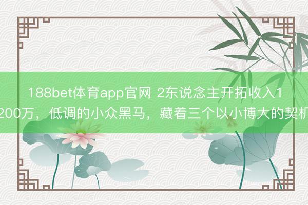 188bet体育app官网 2东说念主开拓收入1200万，低调的小众黑马，藏着三个以小博大的契机