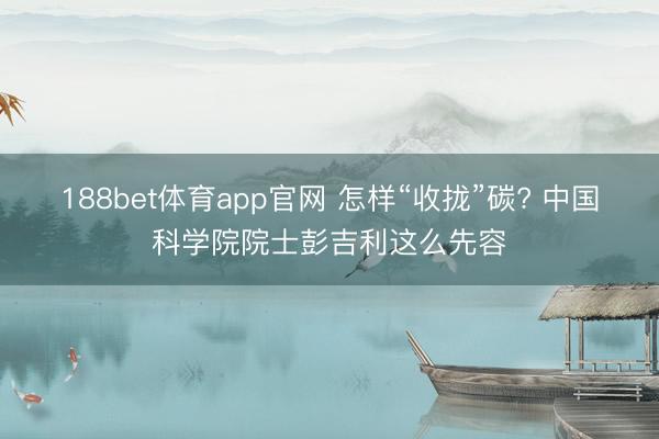 188bet体育app官网 怎样“收拢”碳? 中国科学院院士彭吉利这么先容